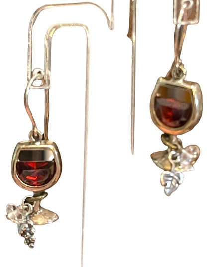 Sterling silver 925 Silpada Red wine glass crystal dangle retired earrings