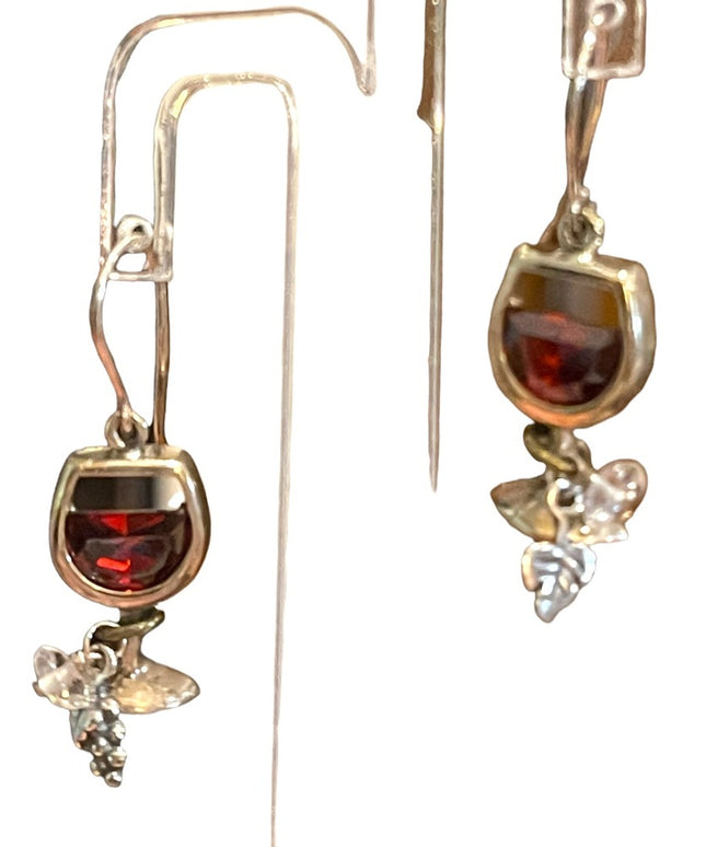Sterling silver 925 Silpada Red wine glass crystal dangle retired earrings