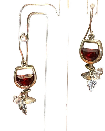 Sterling silver 925 Silpada Red wine glass crystal dangle retired earrings