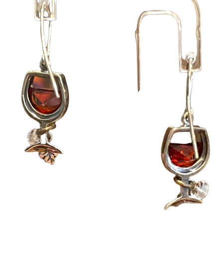 Sterling silver 925 Silpada Red wine glass crystal dangle retired earrings