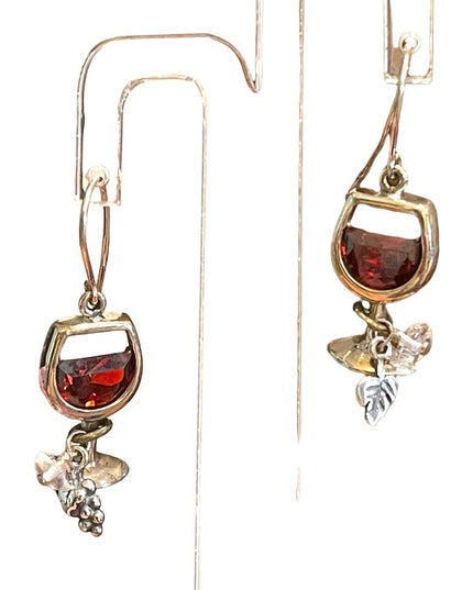 Sterling silver 925 Silpada Red wine glass crystal dangle retired earrings
