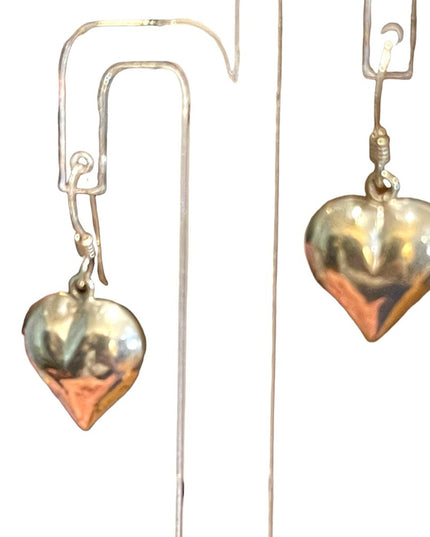 Sterling silver 925 puffed heart dangle earrings