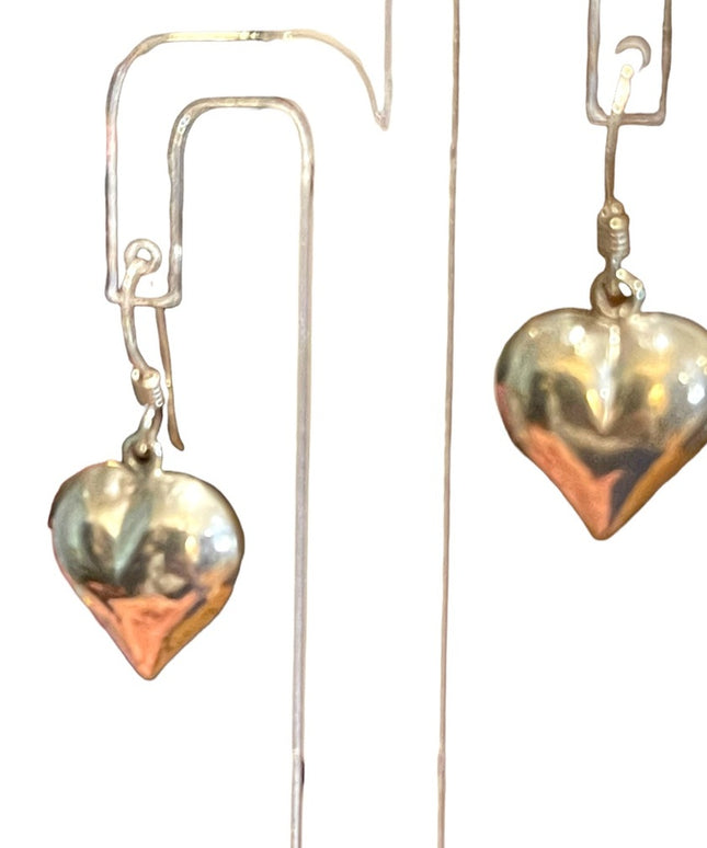 Sterling silver 925 puffed heart dangle earrings