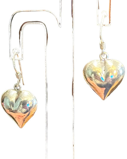 Sterling silver 925 puffed heart dangle earrings