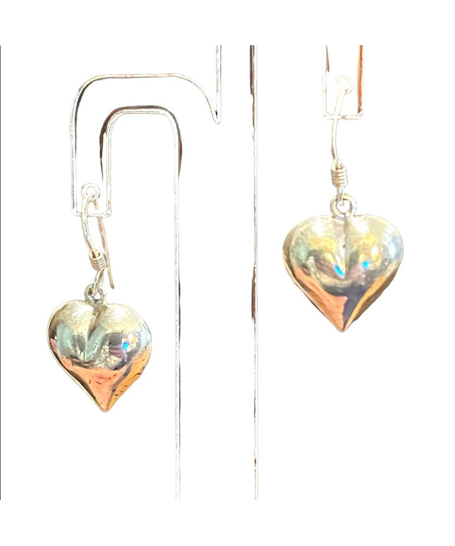 Sterling silver 925 puffed heart dangle earrings