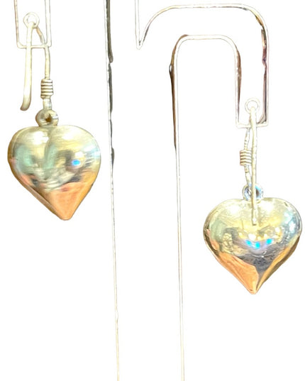 Sterling silver 925 puffed heart dangle earrings