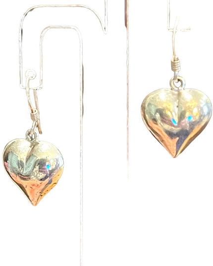 Sterling silver 925 puffed heart dangle earrings