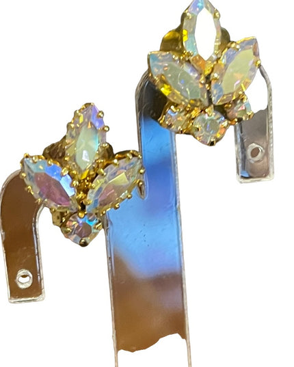 Vintage 1960s AB Champagne crystal sparkle clip on earrings gold finish