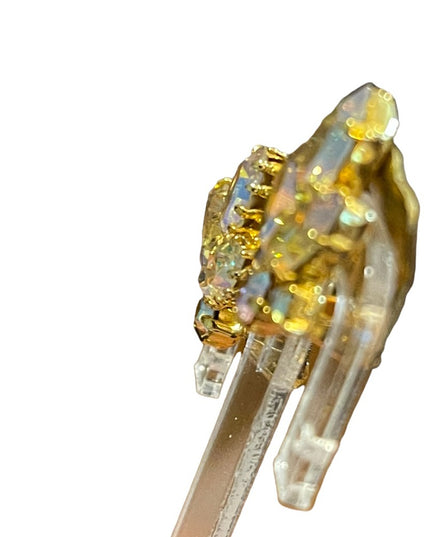Vintage 1960s AB Champagne crystal sparkle clip on earrings gold finish