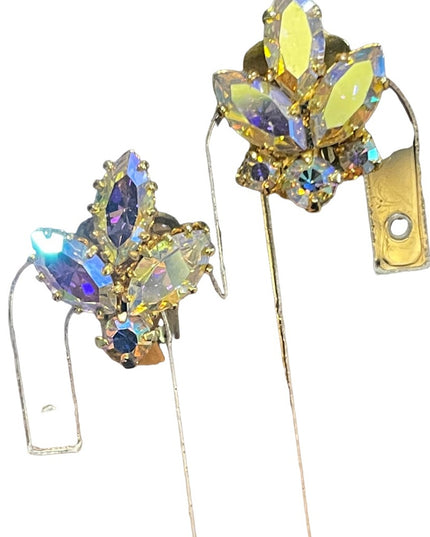 Vintage 1960s AB Champagne crystal sparkle clip on earrings gold finish