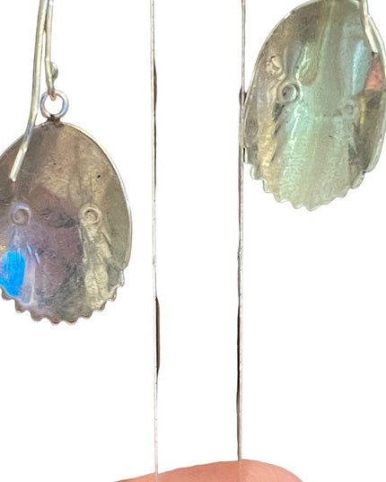 Silver Alpaca MEXICO MOP mother of pearl feather dangle earrings