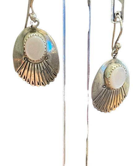 Silver Alpaca MEXICO MOP mother of pearl feather dangle earrings