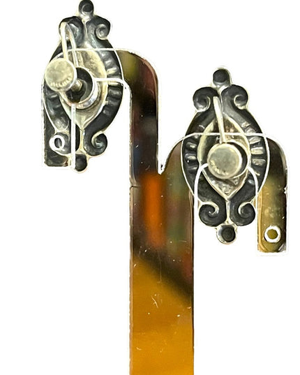 Vintage sterling silver Southwestern style fancy ornate torquois earrings