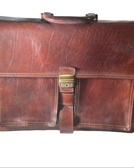 Vintage THE TREND Italian Italy honey Leather briefcase multi pocket distressed
