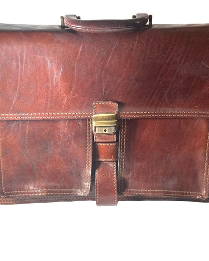 Vintage THE TREND Italian Italy honey Leather briefcase multi pocket distressed