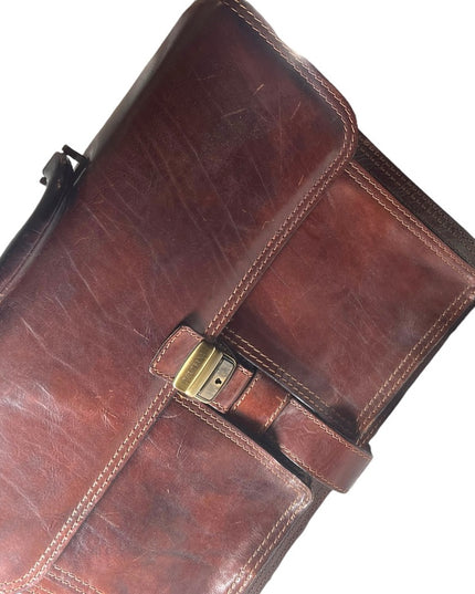 Vintage THE TREND Italian Italy honey Leather briefcase multi pocket distressed