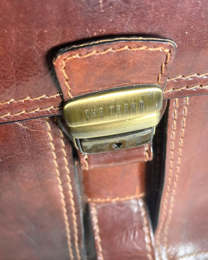 Vintage THE TREND Italian Italy honey Leather briefcase multi pocket distressed