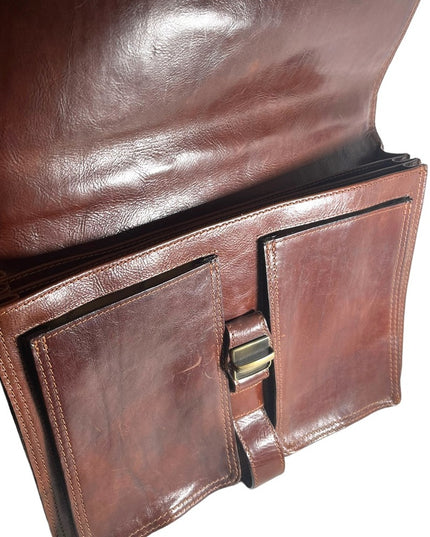 Vintage THE TREND Italian Italy honey Leather briefcase multi pocket distressed