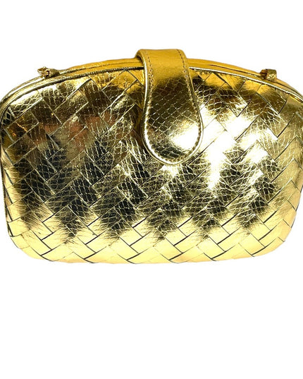Vintage gold metalic simulated leather clutch shoulder bag weave