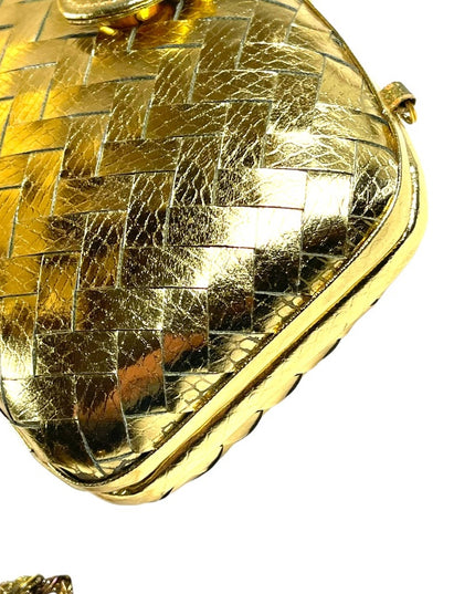 Vintage gold metalic simulated leather clutch shoulder bag weave