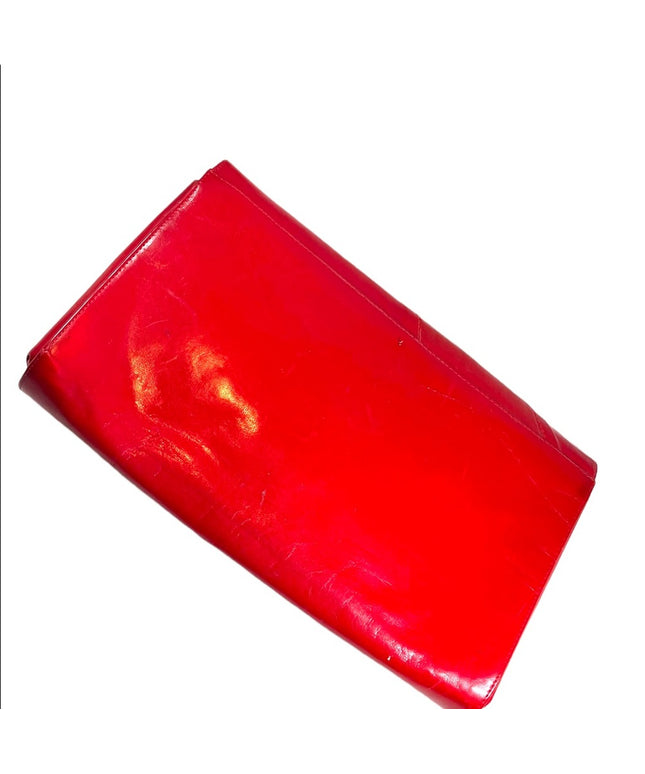 Vintage 1960s Fire RED fancy leather clutch sailor nautical Italy Pelle