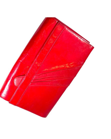 Vintage 1960s Fire RED fancy leather clutch sailor nautical Italy Pelle