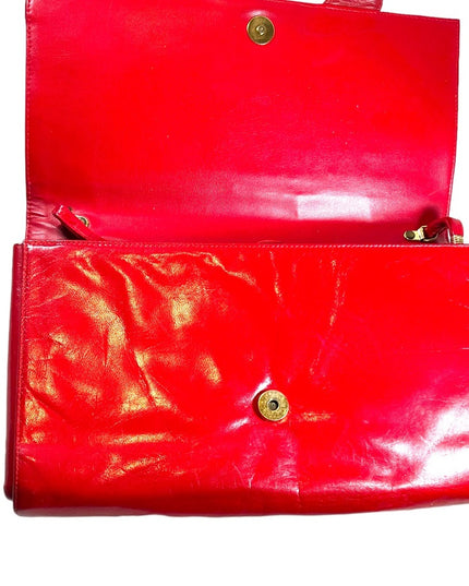 Vintage 1960s Fire RED fancy leather clutch sailor nautical Italy Pelle