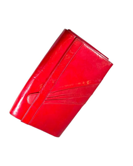 Vintage 1960s Fire RED fancy leather clutch sailor nautical Italy Pelle