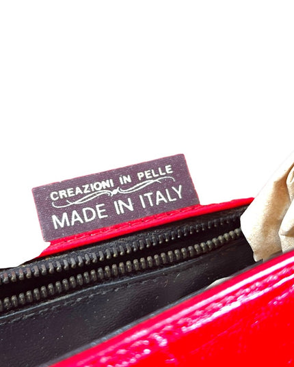 Vintage 1960s Fire RED fancy leather clutch sailor nautical Italy Pelle