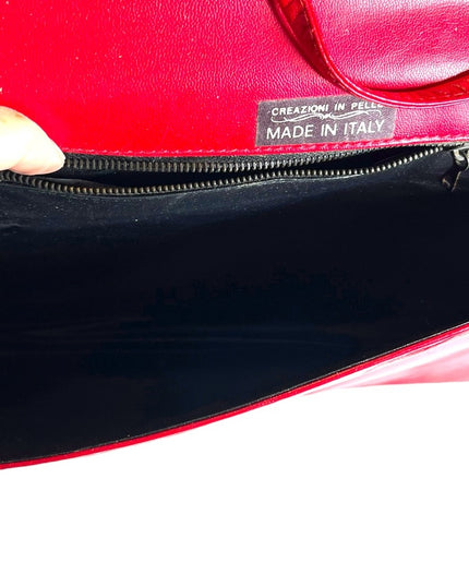 Vintage 1960s Fire RED fancy leather clutch sailor nautical Italy Pelle