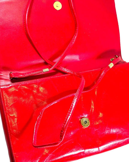 Vintage 1960s Fire RED fancy leather clutch sailor nautical Italy Pelle