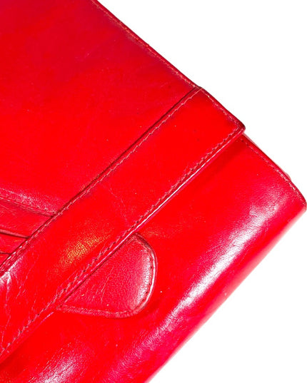 Vintage 1960s Fire RED fancy leather clutch sailor nautical Italy Pelle