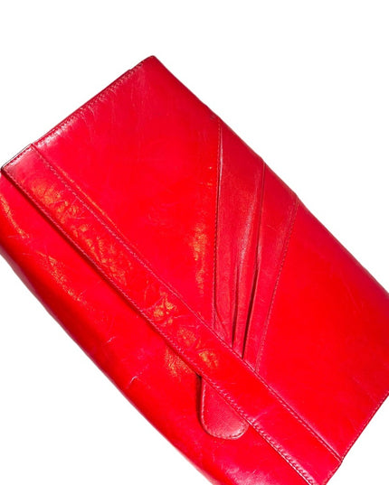 Vintage 1960s Fire RED fancy leather clutch sailor nautical Italy Pelle
