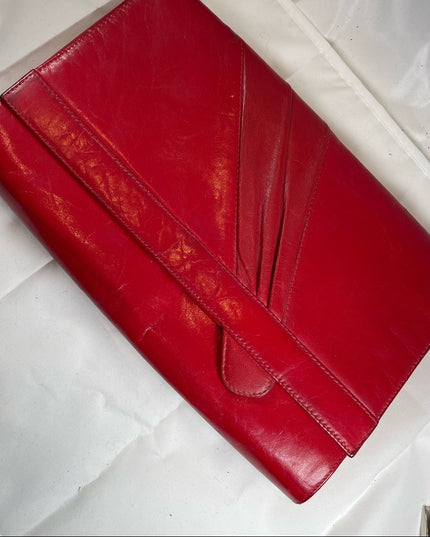 Vintage 1960s Fire RED fancy leather clutch sailor nautical Italy Pelle