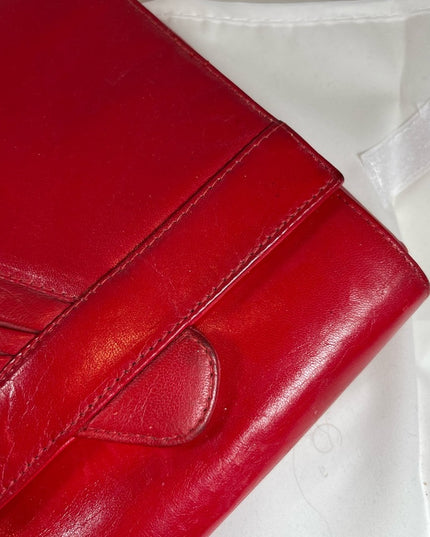 Vintage 1960s Fire RED fancy leather clutch sailor nautical Italy Pelle