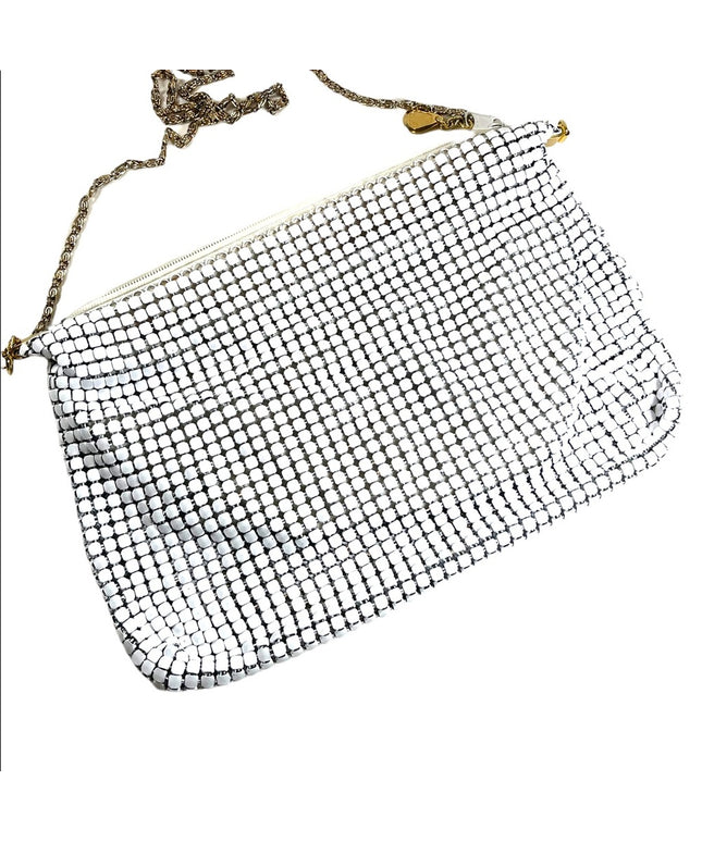 Vintage DU-VAL Stark White metal mesh Chain Mail shoulder bag purse party