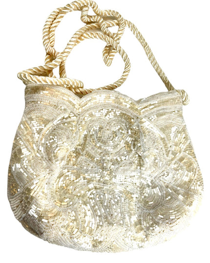 Vintage heavy 1950s fancy paisley design Seed bead purse shoulder bag wedding