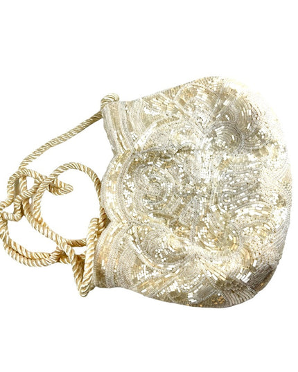 Vintage heavy 1950s fancy paisley design Seed bead purse shoulder bag wedding
