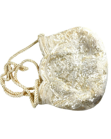 Vintage heavy 1950s fancy paisley design Seed bead purse shoulder bag wedding