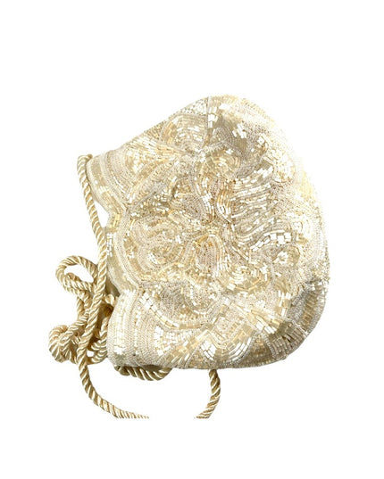 Vintage heavy 1950s fancy paisley design Seed bead purse shoulder bag wedding