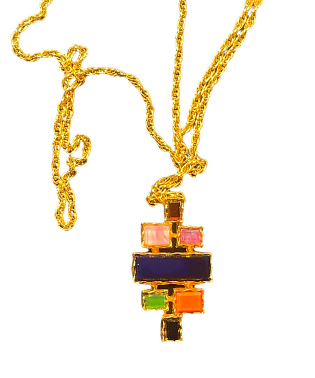 Vintage Dorlan Geometric multicolor fancy crystal necklace