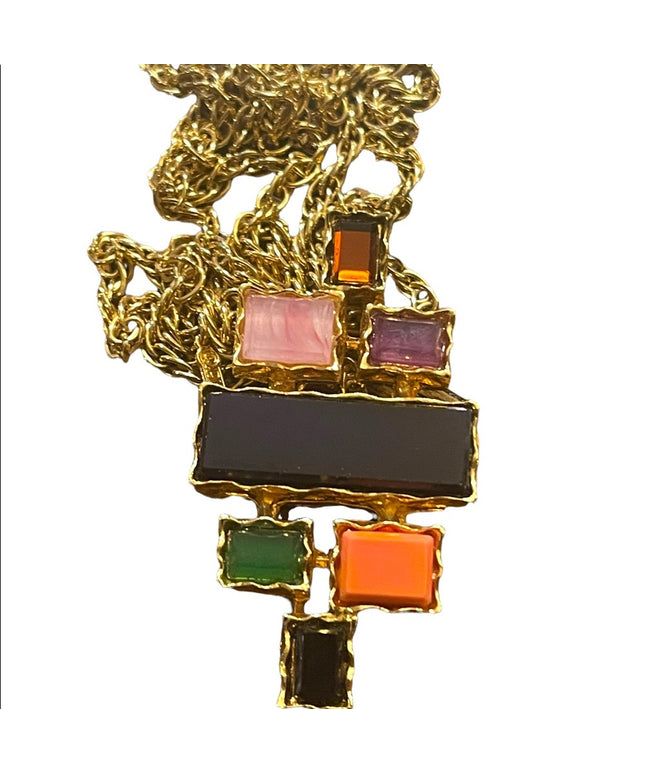 Vintage Dorlan Geometric multicolor fancy crystal necklace