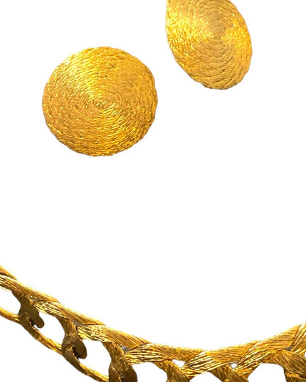 Vintage Greek Braided GOLD metal mesh choker Cleopatra necklace & earrings RARE