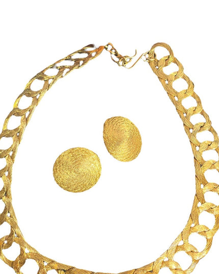 Vintage Greek Braided GOLD metal mesh choker Cleopatra necklace & earrings RARE
