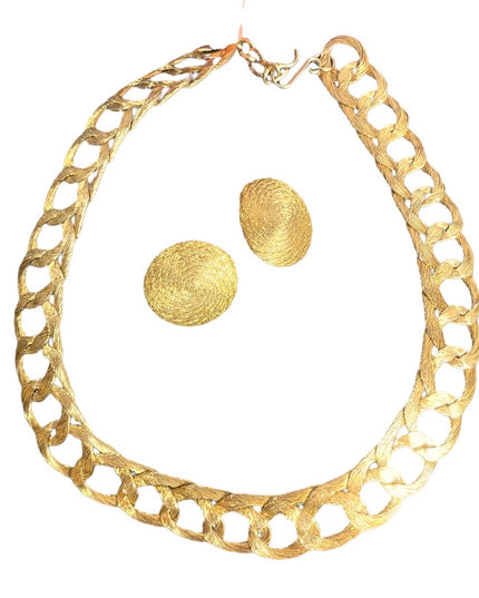 Vintage Greek Braided GOLD metal mesh choker Cleopatra necklace & earrings RARE