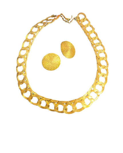 Vintage Greek Braided GOLD metal mesh choker Cleopatra necklace & earrings RARE