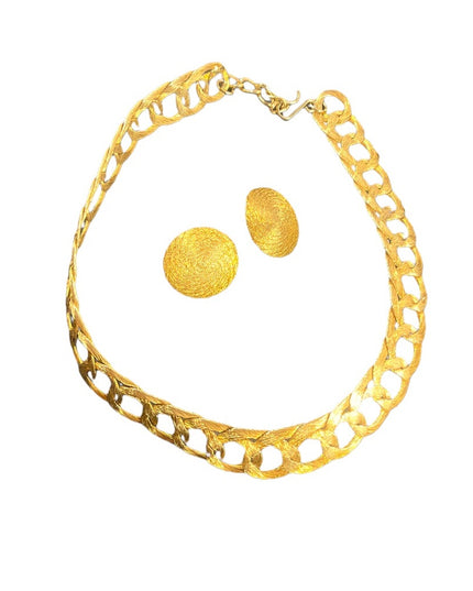 Vintage Greek Braided GOLD metal mesh choker Cleopatra necklace & earrings RARE