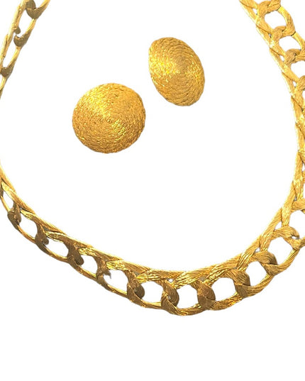 Vintage Greek Braided GOLD metal mesh choker Cleopatra necklace & earrings RARE
