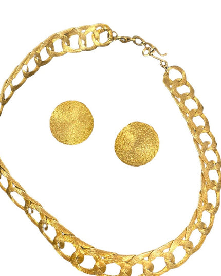 Vintage Greek Braided GOLD metal mesh choker Cleopatra necklace & earrings RARE