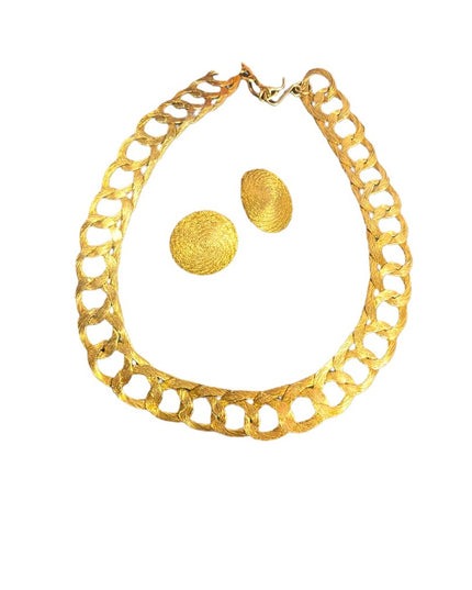 Vintage Greek Braided GOLD metal mesh choker Cleopatra necklace & earrings RARE